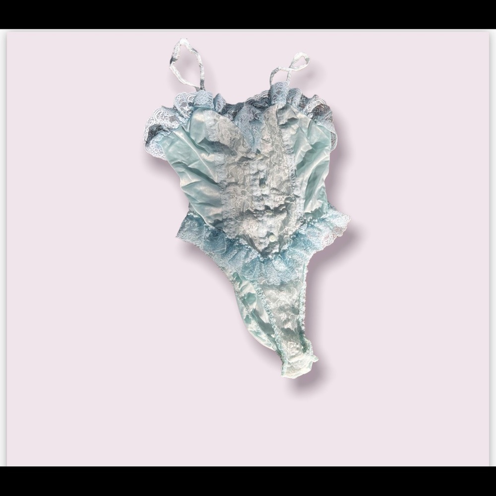 Vintage Satin lace baby blue teddy bodysuit